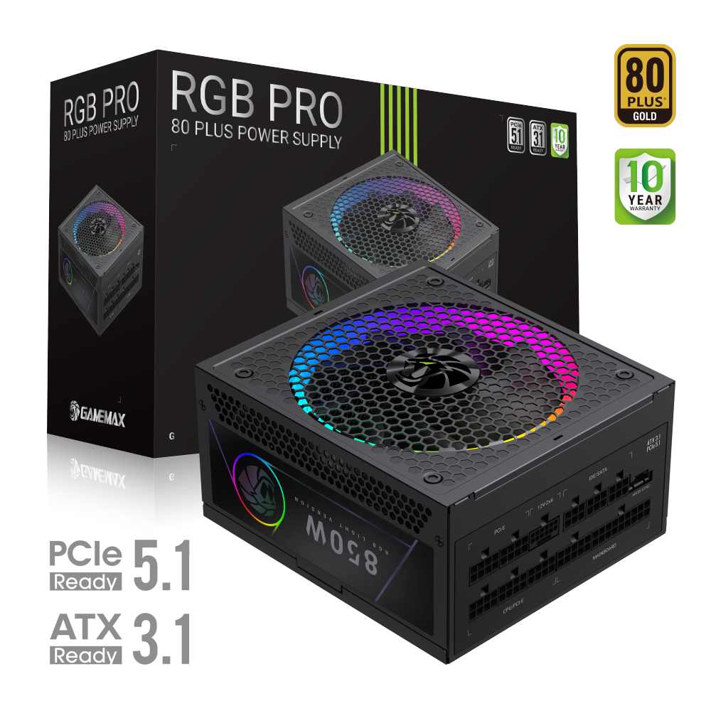 Gamemax PSU RGB PRO 850G, 850 W, Gold, Full Modular