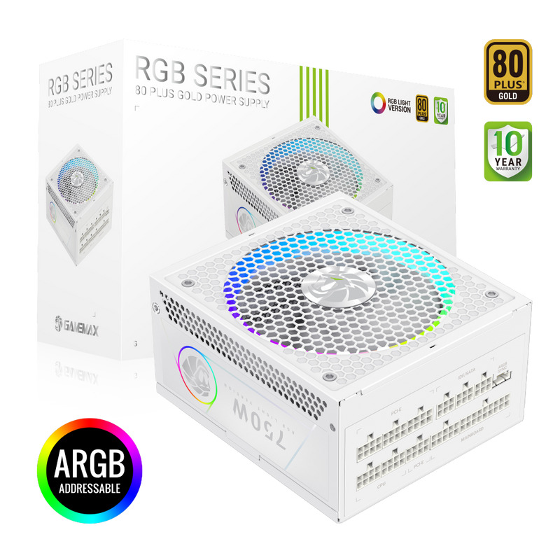 Gamemax PSU RGB 750G WH, 750 W, Gold, White