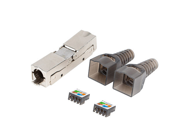 Lanberg PL2SA-6000TL — 2X RJ45 CAT6A FTP Plug 8P8C Tool-less Adapter, Silver/Transparent