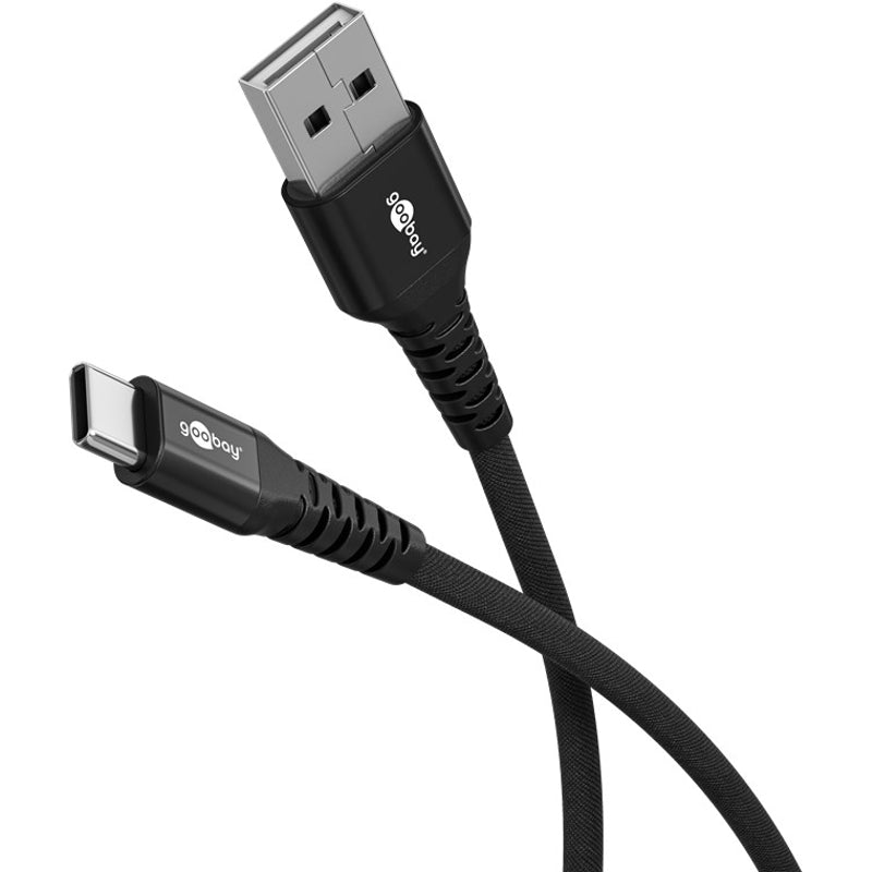 Goobay 74527 — USB-C to USB-A Supersoft Textile Cable with Metal Plugs