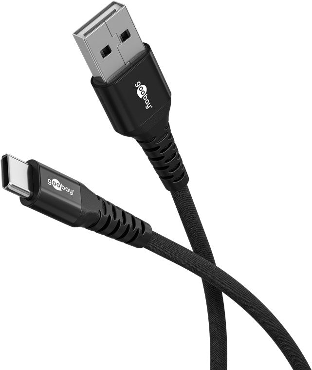Goobay 74527 — USB-C to USB-A Supersoft Textile Cable with Metal Plugs