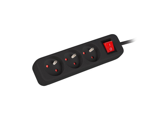 Lanberg PS1-03E-0150-BK — Cable Power Strip, 3X French Outlets with Switch, Quality-Grade Copper, 1.5 m