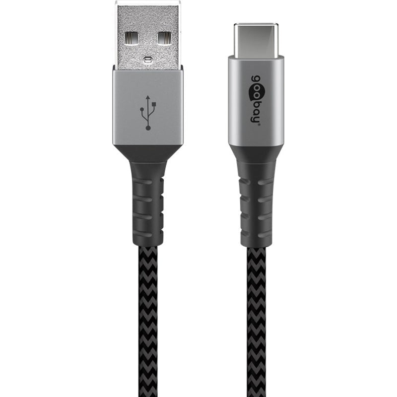 Goobay 49296 — USB-C to USB-A Textile Cable with Metal Plugs