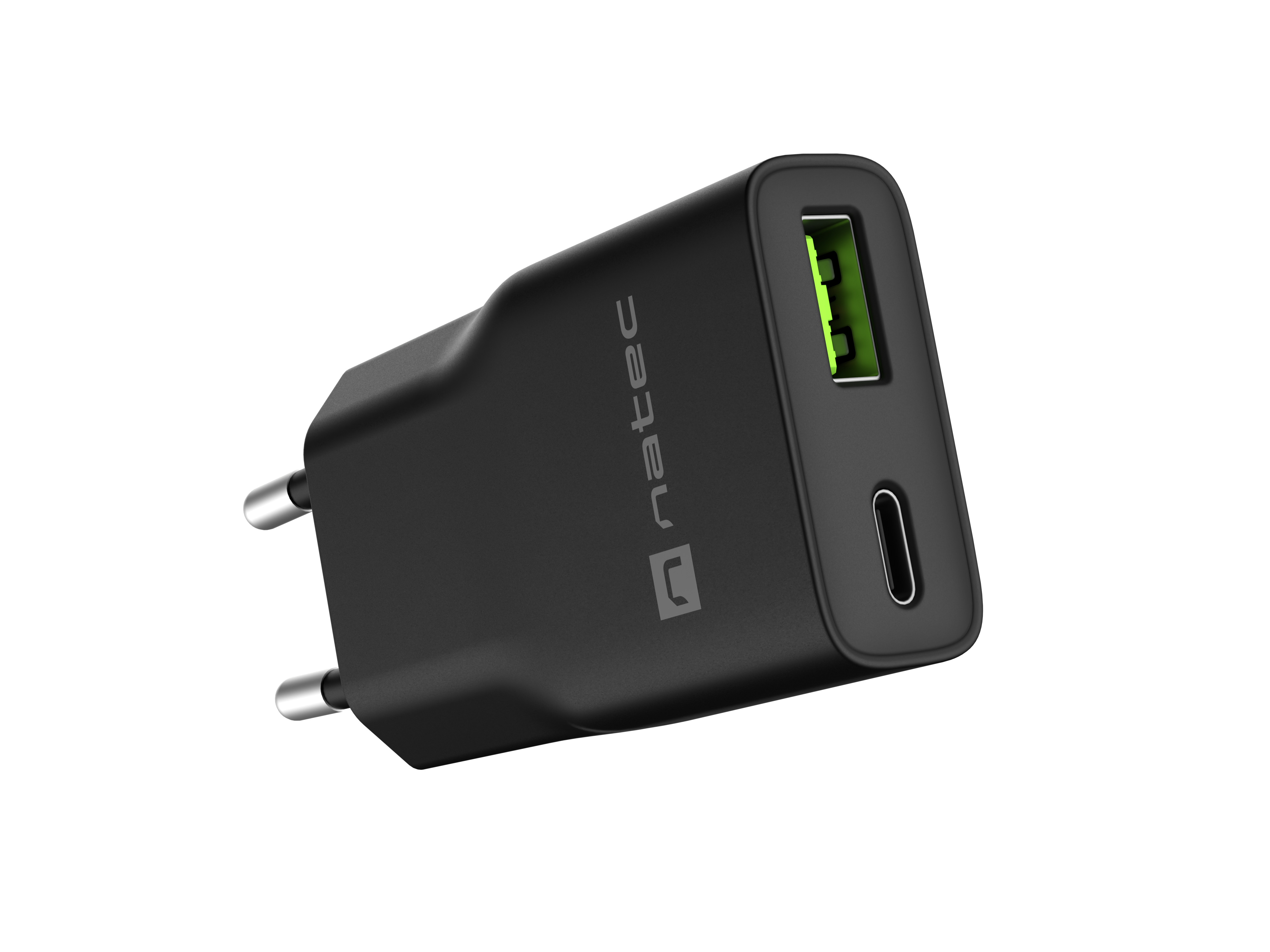 Natec NUC-2377 — Ribera USB Charger Gan Slim USB 1X USB-A + 1X USB-C 20W