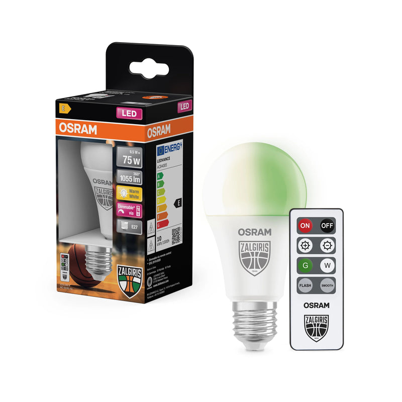 Osram Žalgiris Edition E27 1055lm LED Lamp with Remote, 9.5 W, 2700K warm white, green