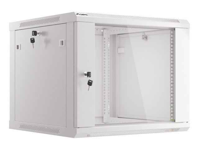 Lanberg WF01-6609-10S — Rack cabinet 19" wall-mount 9U/600x600 (flat pack) with glass door, Grey