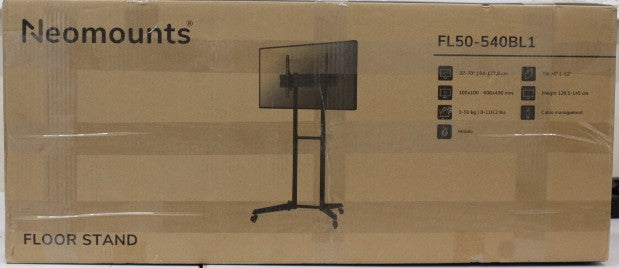 Neomounts FL50-540BL1 TV trolley - 37-70" - max 50 kg - manual h 128,5-145 cm - VESA 100x100-600x400 - black, Neomounts Floor stand, Adjustable Height, Tilt, 37-70 "