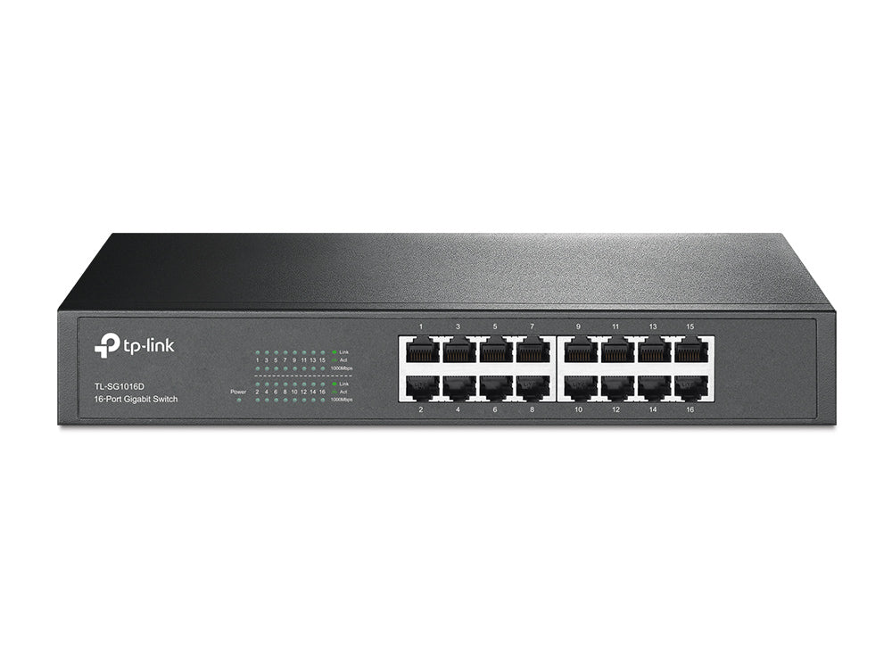 TP-LINK TL-SG1016D — 16-Port Gigabit Switch, Unmanaged, Desktop/Rackmountable