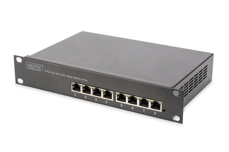 Digitus DN-80114 — 8-port Gigabit Ethernet Switch, Unmanaged, Rackmountable, Power supply type Internal