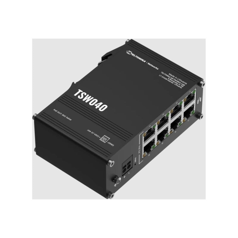 Teltonika TSW040 — Industrial Switch, Unmanaged, DIN rail mountable, 10/100 Mbps (RJ-45) ports quantity 8