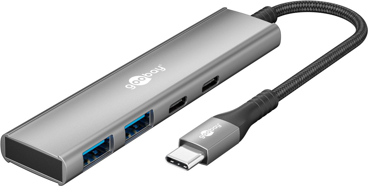 Goobay 76563 — Slim 4-Port USB Hub, USB-C to USB-C/USB-A, 5 Gbit/s