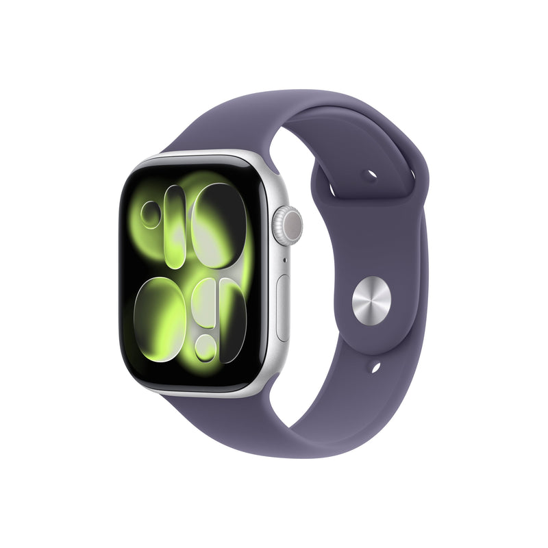 Apple Watch Series 11 GPS + Cellular 46mm Silver Aluminium Case with Purple Fog Sport Band - S/M