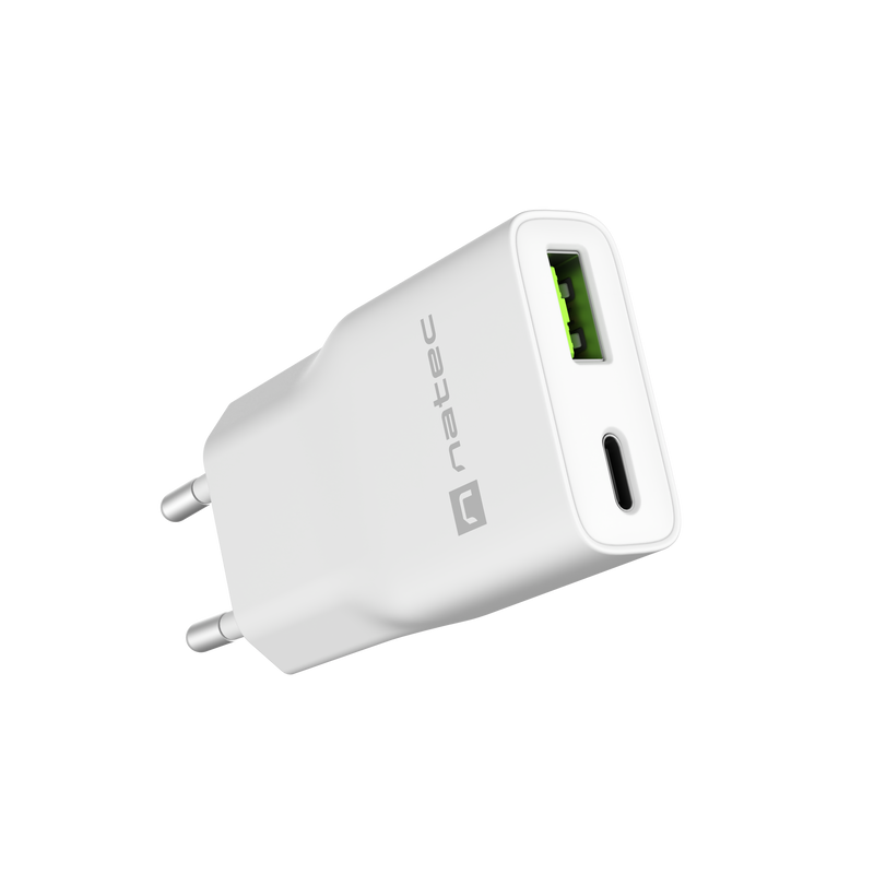 Natec NUC-2376 — Ribera USB Charger Gan Slim USB 1X USB-A + 1X USB-C 20W