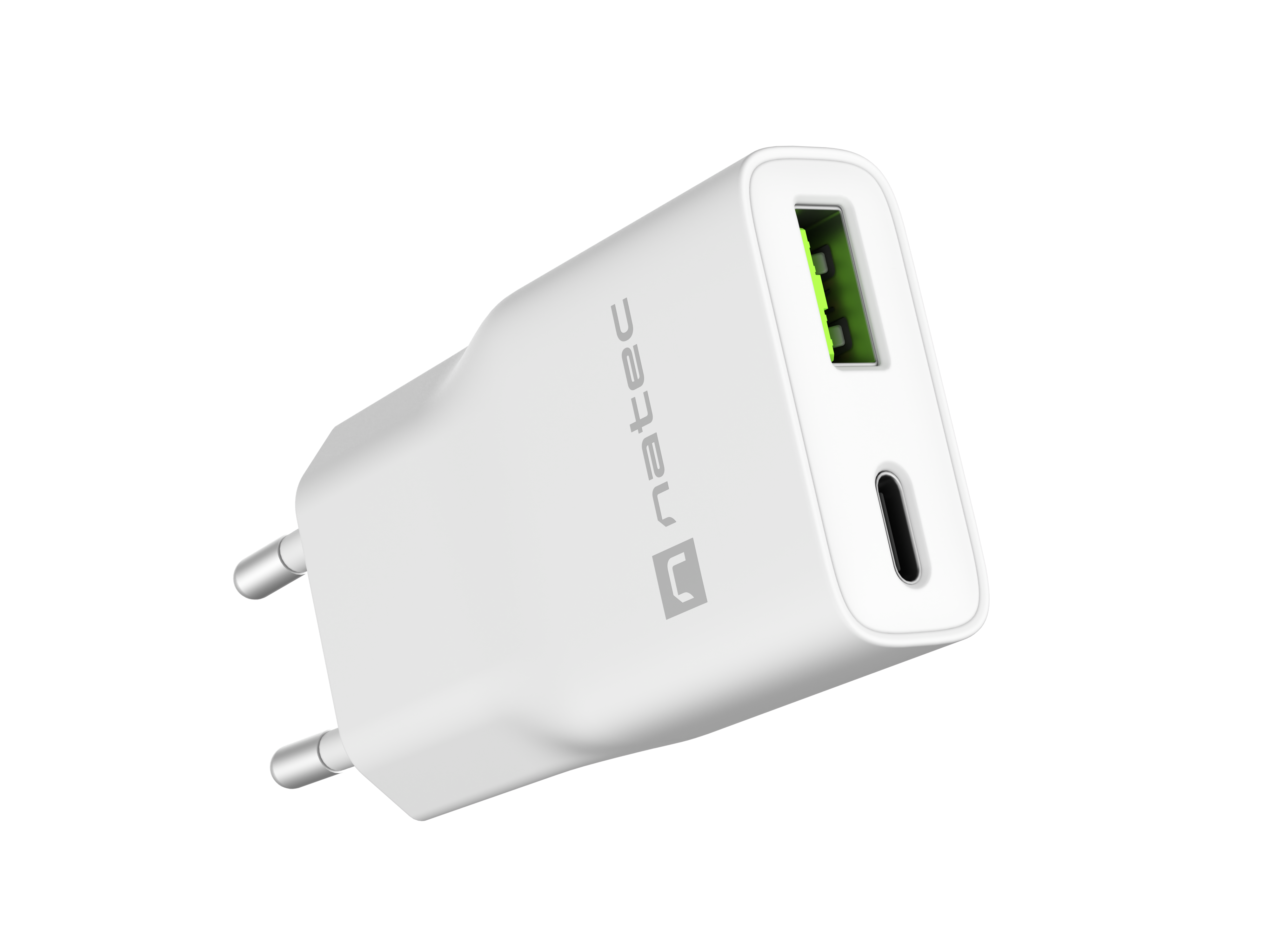 Natec NUC-2376 — Ribera USB Charger Gan Slim USB 1X USB-A + 1X USB-C 20W