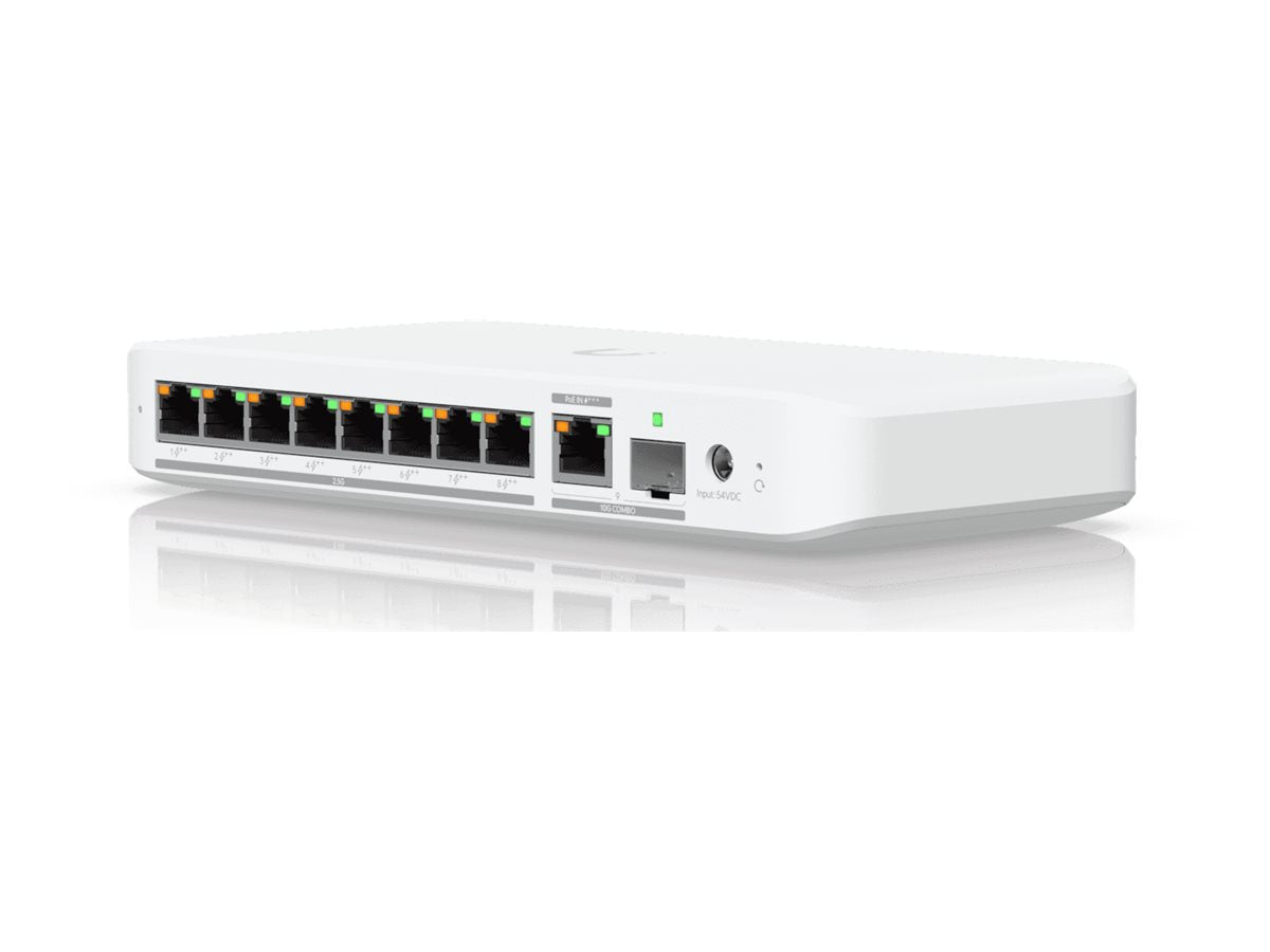 Ubiquiti USW-Flex-2.5G-8-PoE — Flexible, 8-port 2.5 GbE PoE++ switch with a 10 GbE RJ45/SFP+ combination uplink port, Managed, Wall-mountable/Desktop