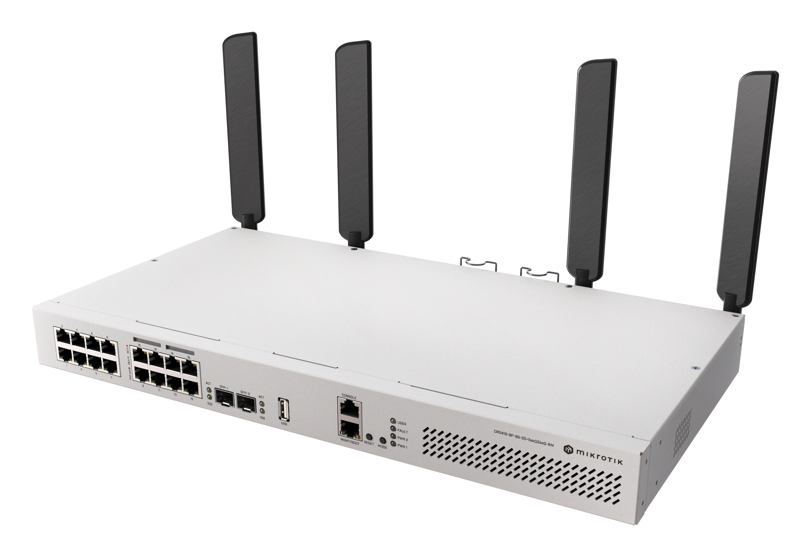 MikroTik CRS418-8P-8G-2S+5axQ2axQ-RM — Cloud Router Switch with RouterOS L5 Rackmount Case