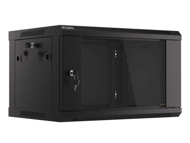 Lanberg WF01-6406-10B — Rack cabinet 19" wall-mount 6U/600x450 (flat pack) with glass door V2, Black