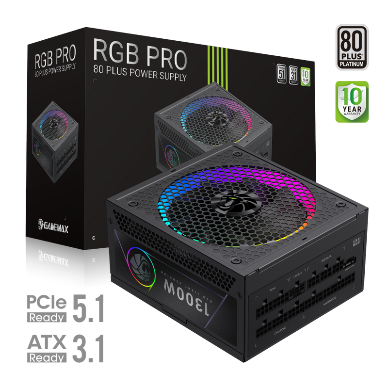 Gamemax PSU RGB PRO 1300P, 1300 W, Platinum, Full Modular