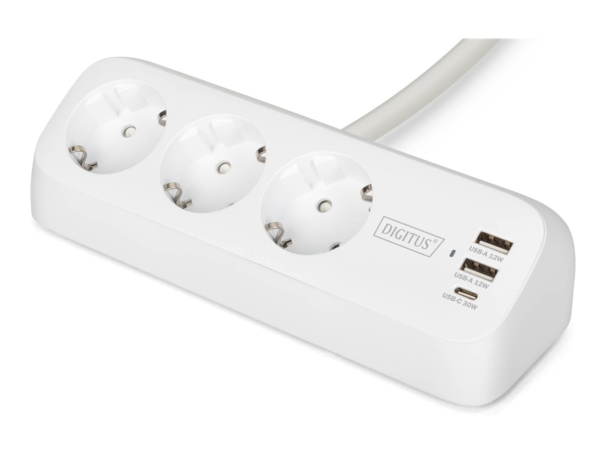 Digitus DA-70626 — 3-way office socket strip with 2x USB-A and 1x USB-C connections