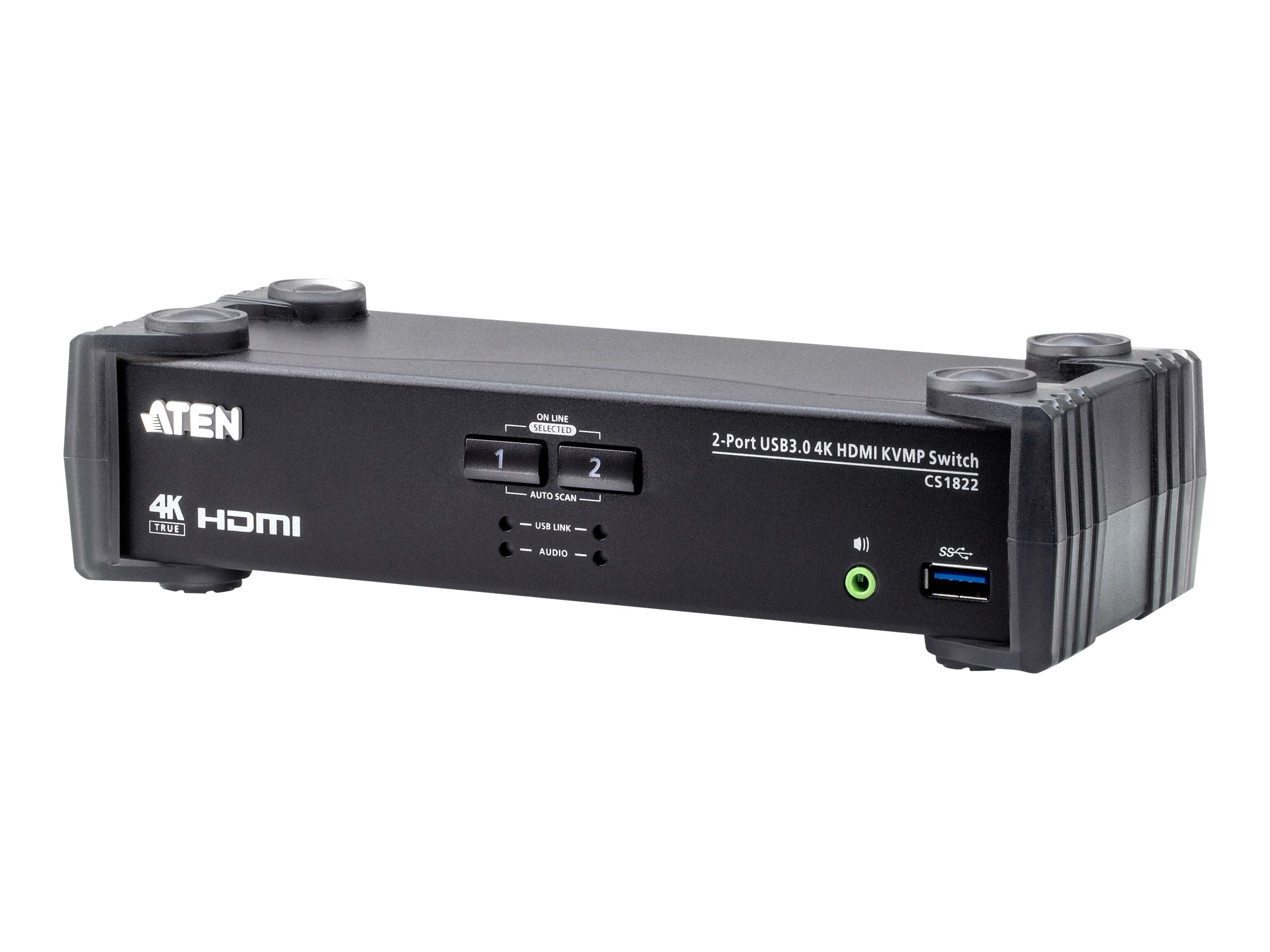 Aten CS1822 — 2-Port USB 3.0 4K HDMI KVMP Switch with Audio Mixer Mode