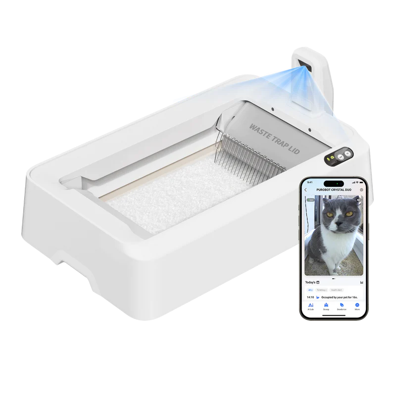 PETKIT Purobot Crystal Duo with Camera Self-Cleaning Cat Litter Box, White