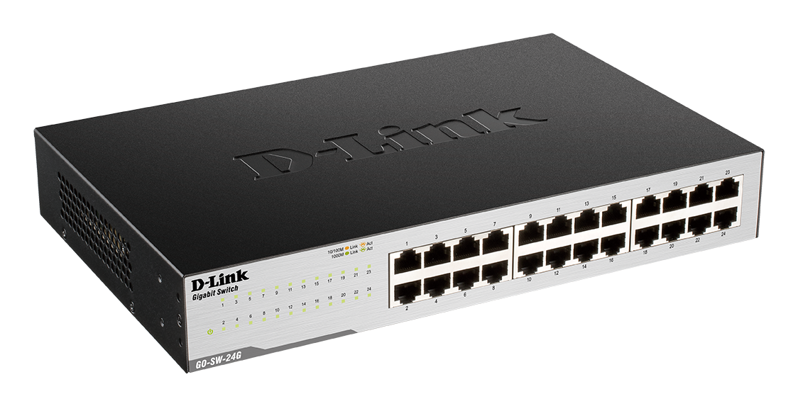 D-Link GO-SW-24G — 24-Port Gigabit Easy Desktop Switch, Unmanaged, Desktop/Rackmountable, 24 month(s)