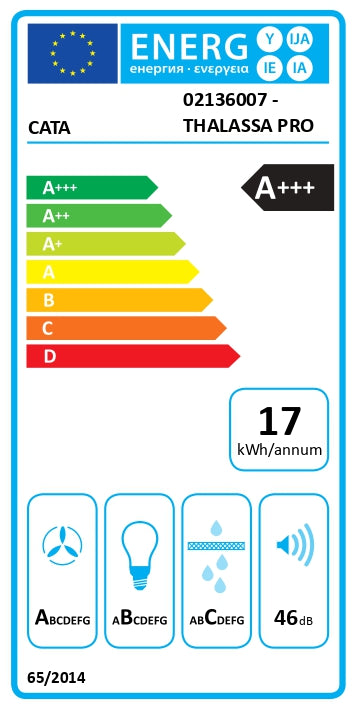 CATA Hood THALASSA PRO 60 GWH, Wall mounted, Energy efficiency class A+++, Width 60 cm