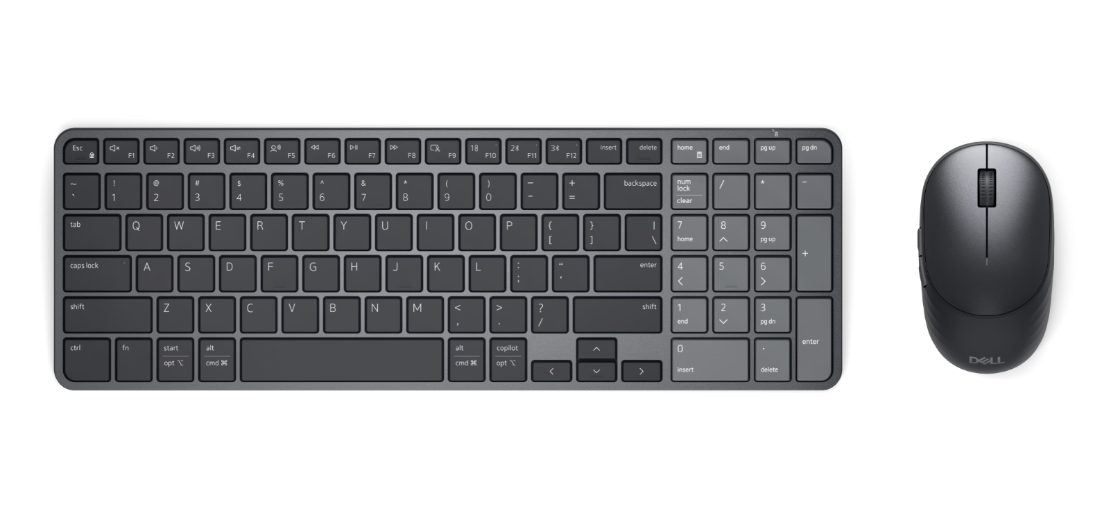 Dell Pro 7 Rechargeable Compact Keyboard and Mouse - KM746, Keyboard and Mouse Set, Wireless, Bluetooth
