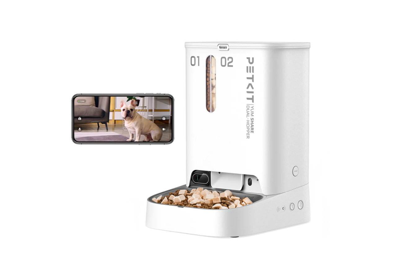 PETKIT P591 YumShare Dual-hopper — Feeder with Camera, Capacity 2+3 L, White
