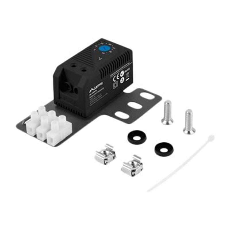 Lanberg AK-1505-B — Closed-loop thermostat 10A for rack cabinets with 19" ear and terminal block, Black