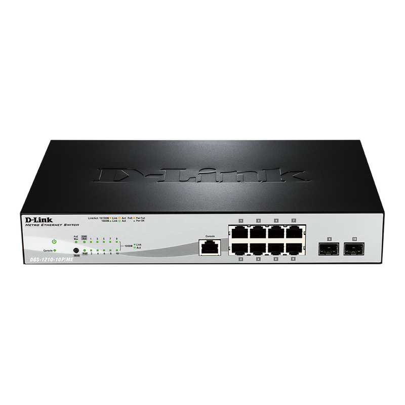 D-Link DGS-1210-10/ME — Metro Ethernet Switch, Managed L2, Rack mountable, SFP ports quantity 2