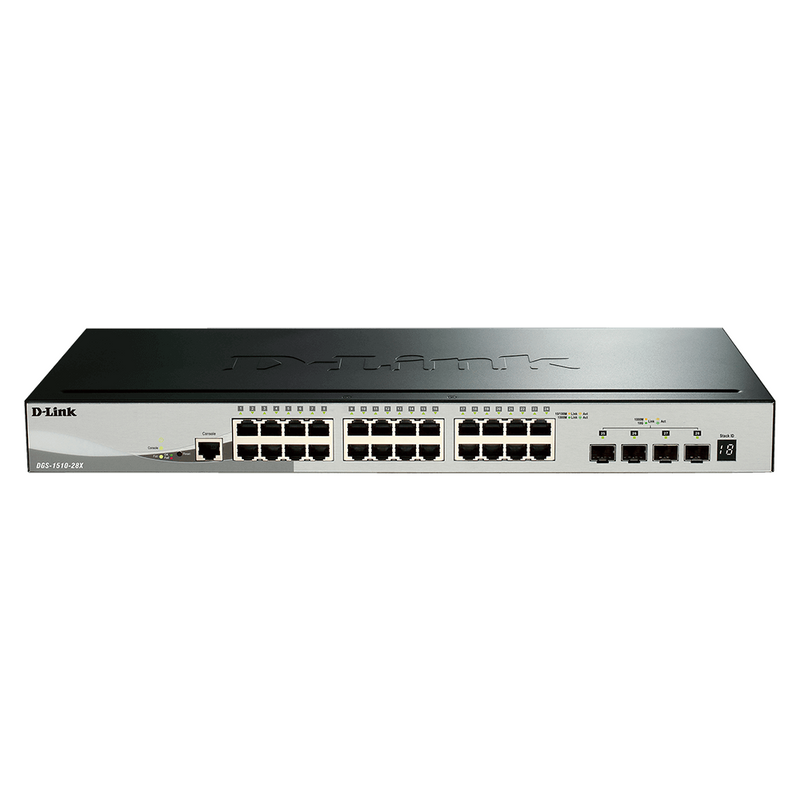 D-Link DGS-1510-28X/E — Stackable Smart Managed Switch with 10G Uplinks, Managed L2, Rackmountable
