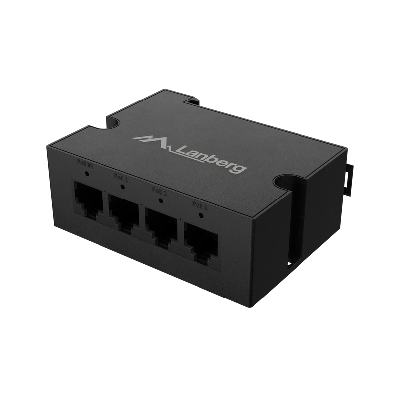 Lanberg DIN-GE4-BT-90W — Switch PoE Extender 1xIn 3xOut Gigabit Ethernet Din Rail BT 90W metal clips