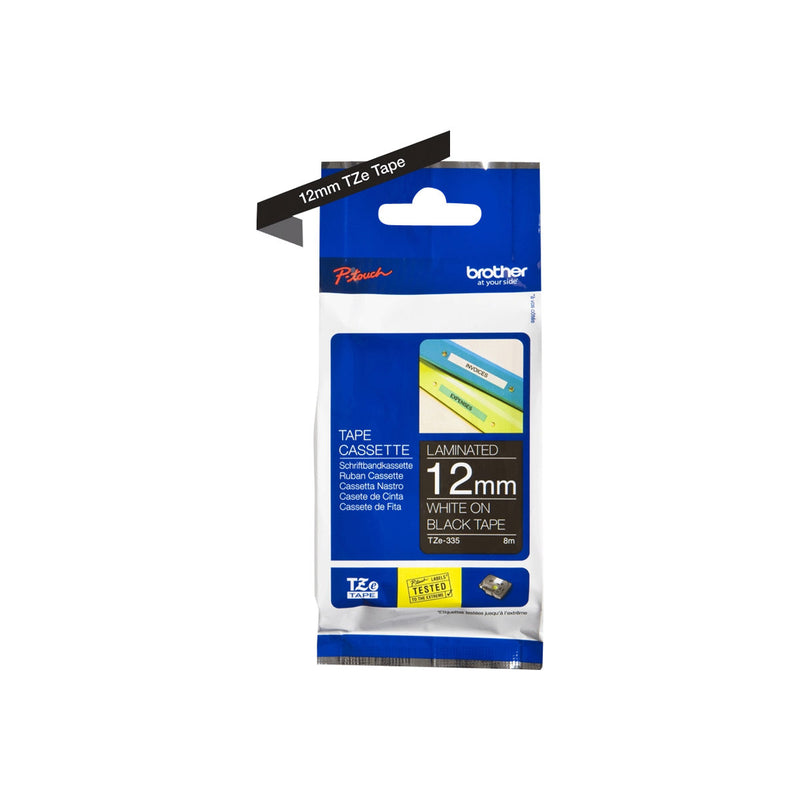 Brother TZe-335 Laminated Tape, White on Black, 8 m, 1.2 cm