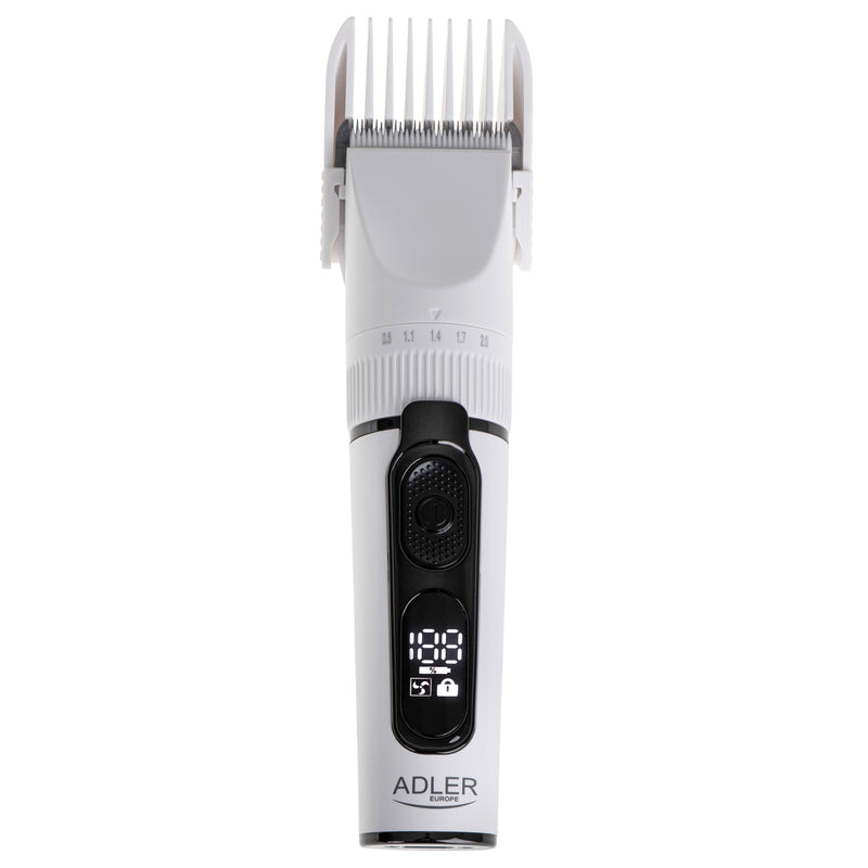 Adler AD 2839 — Hair Clipper with LCD Display, Cordless, Number of length steps 6, White/Black