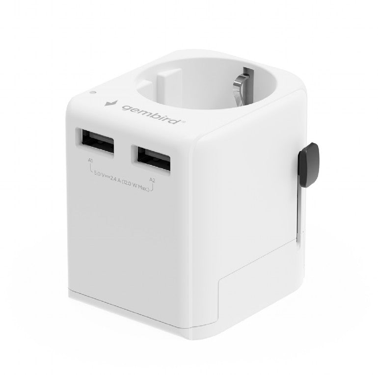 Gembird TPA-EU2A12-01-W — EU to Universal travel power adapter, 12W, 5 V