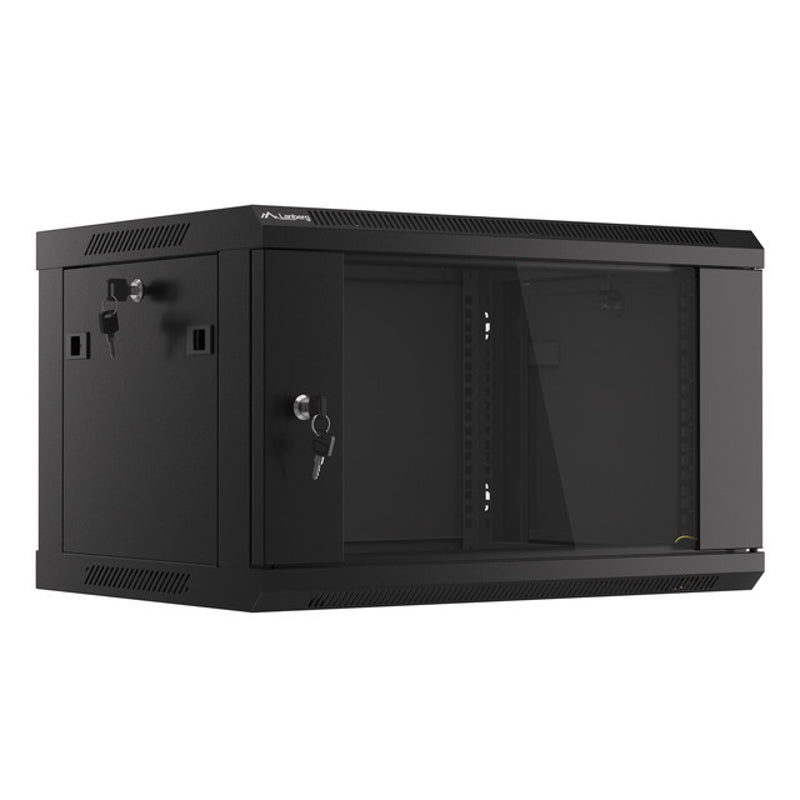 Lanberg WF01-6406-10B — Rack cabinet 19" wall-mount 6U/600x450 (flat pack) with glass door V2, Black