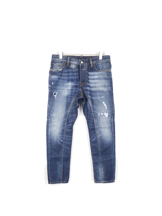 Takeshy Kurosawa Men Jeans Distressed Washed Blue Pure Cotton